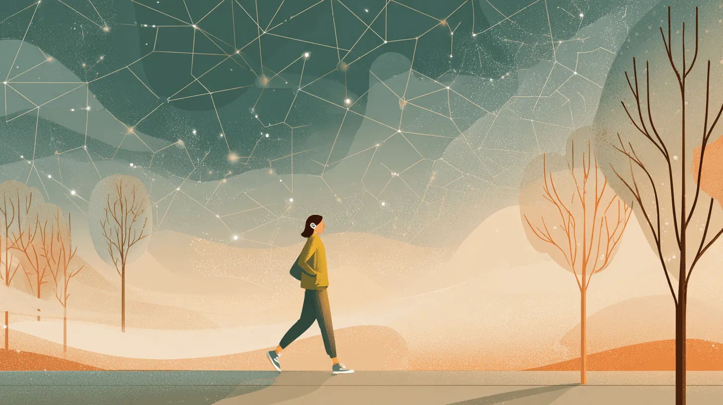 Walk And app showing a daily coaching session with a GitHub-style movement heatmap